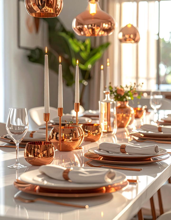 Copper Accent Throughout Dining Room - 50 fall decor ideas