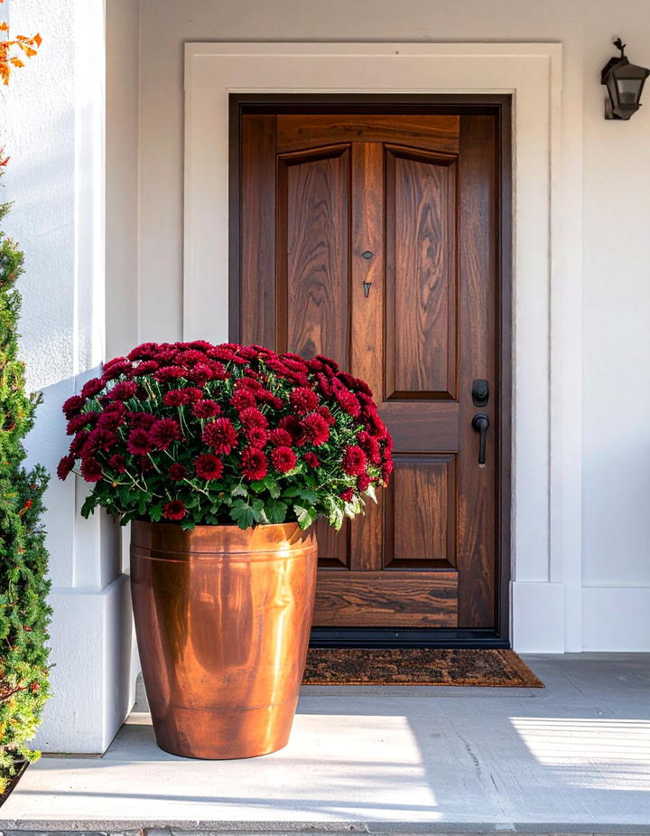 Copper Mum Planter Accent - 50 fall front door decor ideas