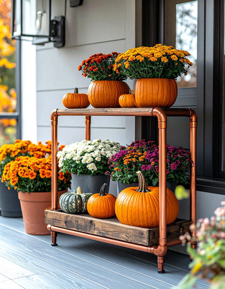 Copper Pipe and Wood Modern - 50 modern fall porch decor ideas