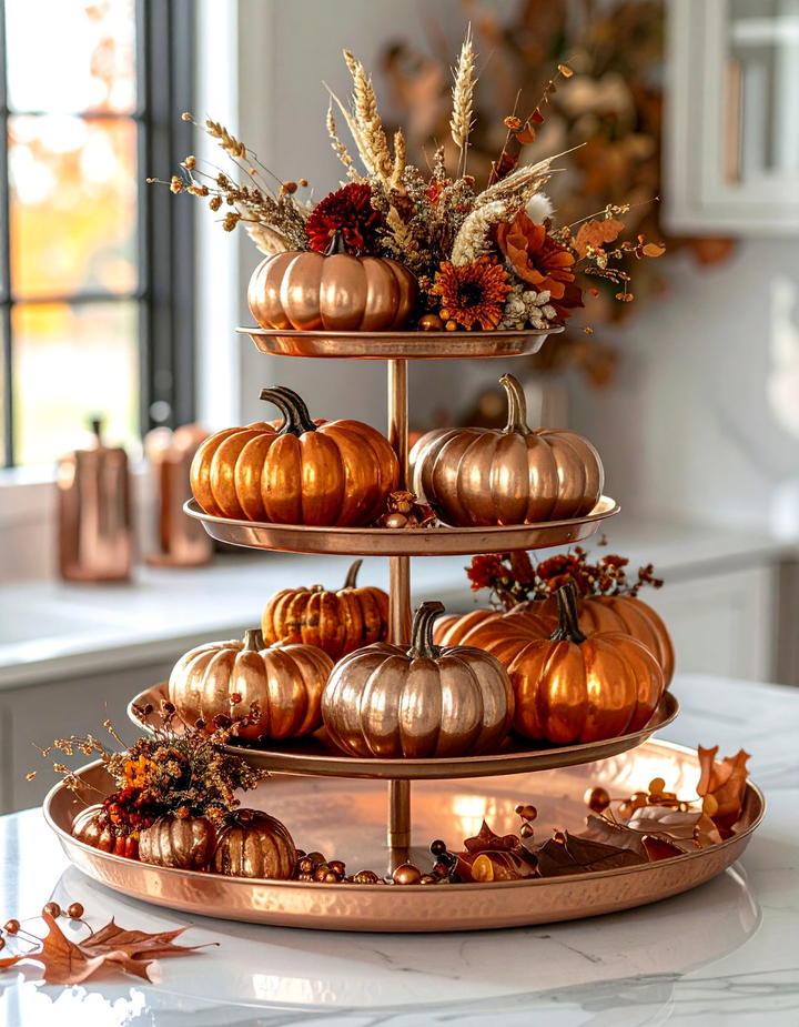 Copper and Bronze Metallics - 50 fall tiered tray decor ideas