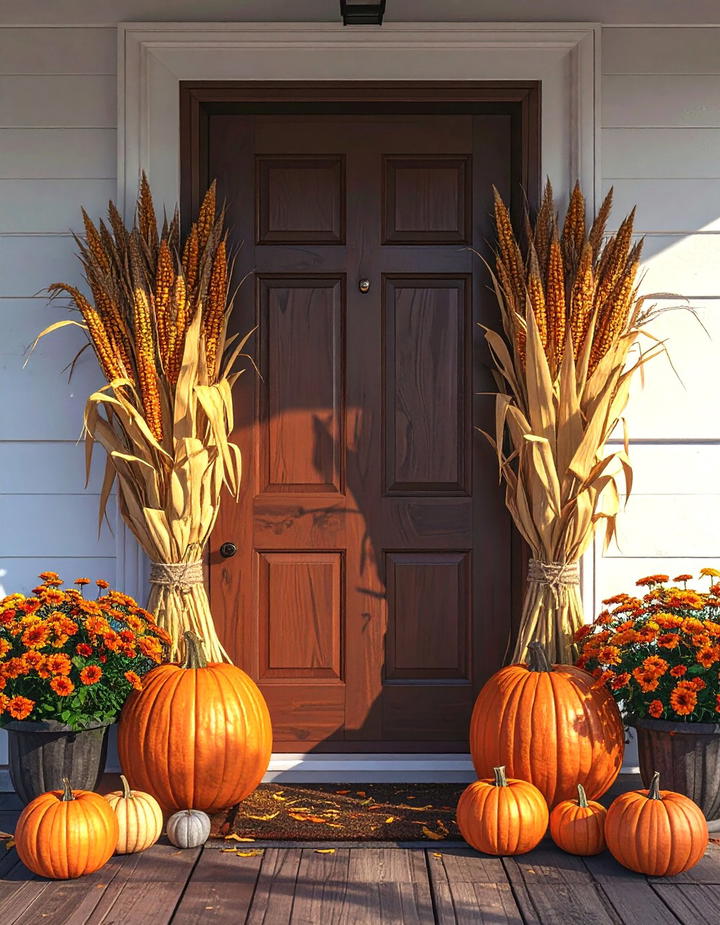 Corn Stalk Doorway Frame - 50 fall front door decor ideas