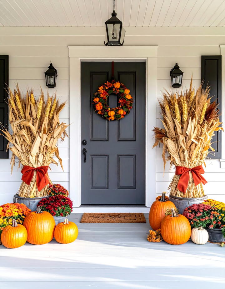 Corn Stalk and Fodder Bundles - 50 modern fall porch decor ideas