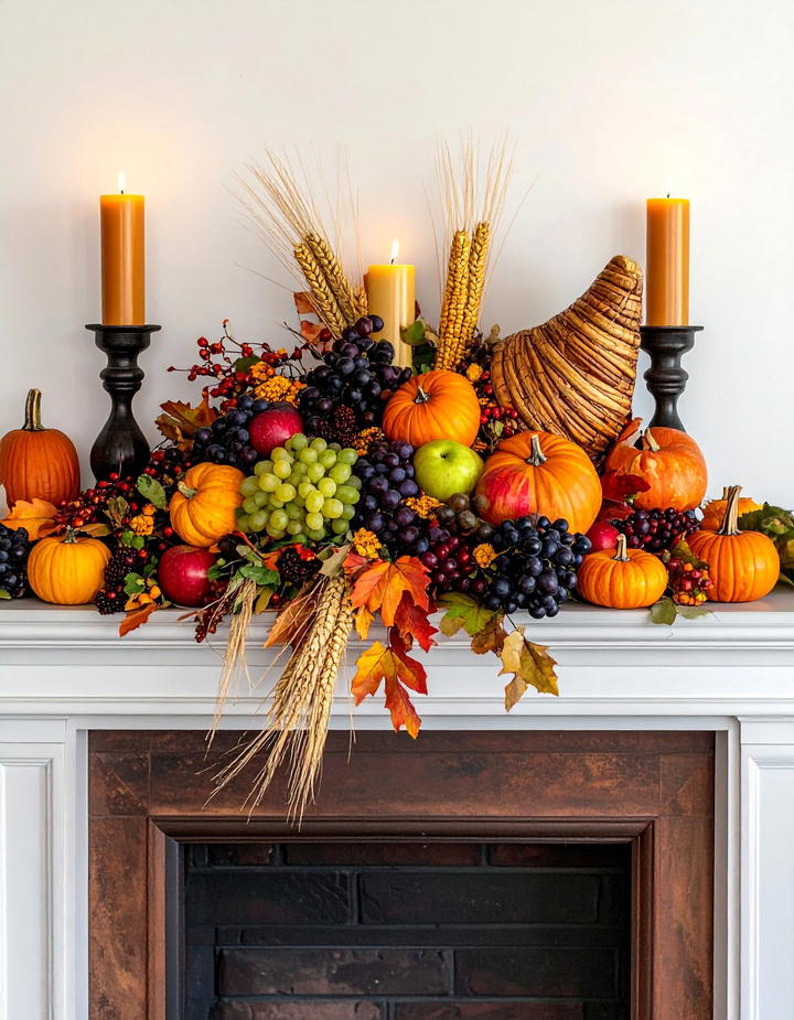 Cornucopia Abundance Mantel Theme - 50 fall mantel decor ideas