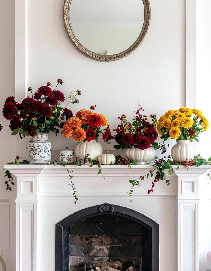 Cottage Garden Mantel with Fresh Flowers - 50 fall mantel decor ideas