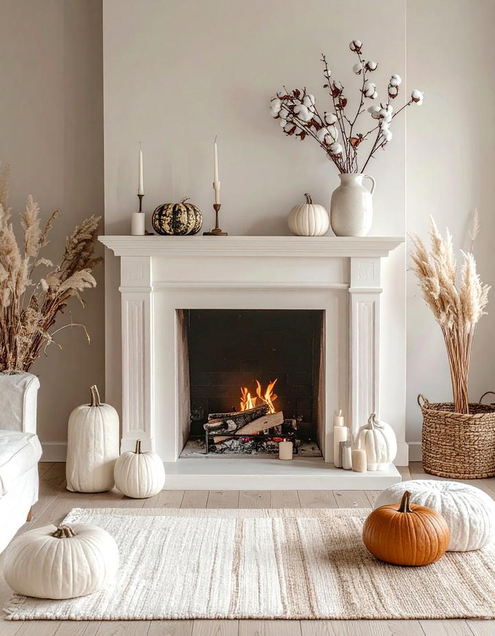 Cotton and Linen Texture Theme - 50 fall fireplace decor ideas