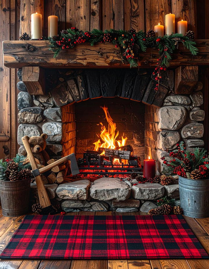 Cozy Cabin Mantel with Plaid Patterns - 50 fall mantel decor ideas