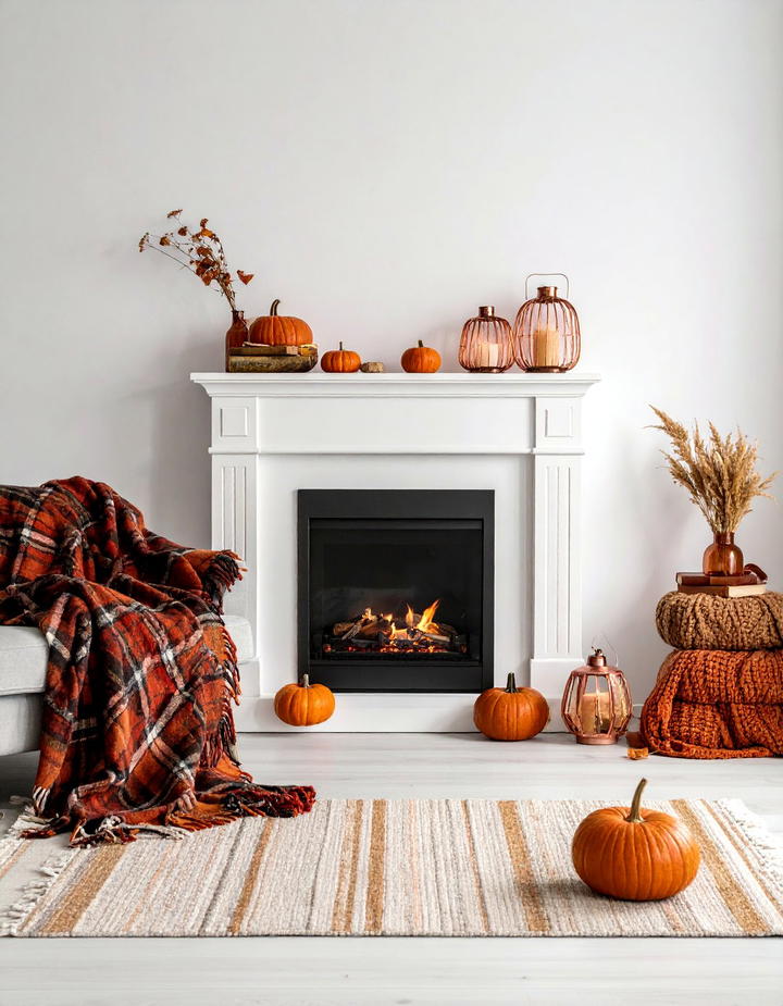 Cozy Plaid and Texture Theme - 50 fall fireplace decor ideas