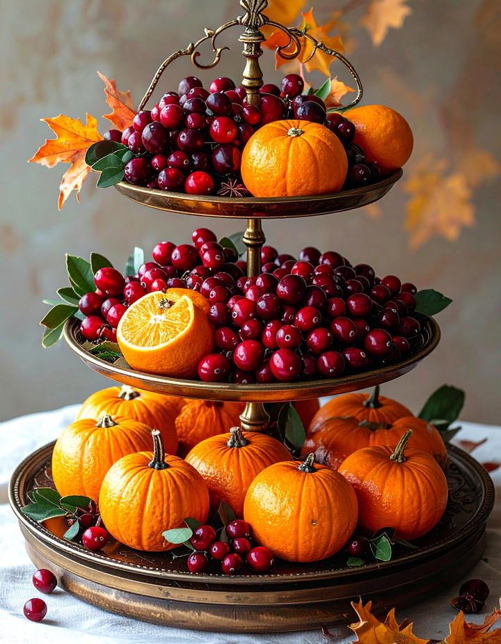 Cranberry and Orange Palette - 50 fall tiered tray decor ideas