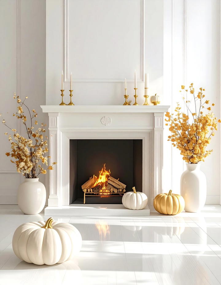Cream and Gold Neutral Theme - 50 fall fireplace decor ideas