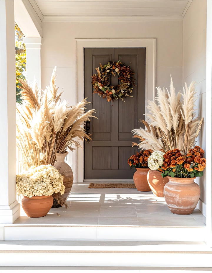 Dried Floral Arrangement Focus - 50 modern fall porch decor ideas
