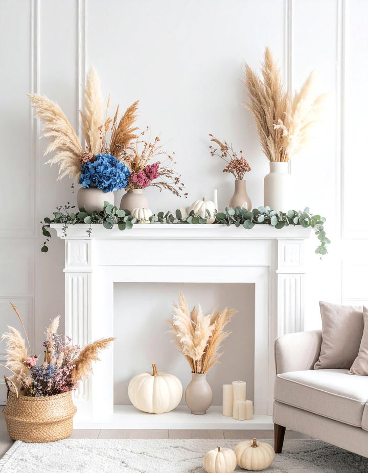 Dried Floral Mantel Arrangement - 50 fall mantel decor ideas