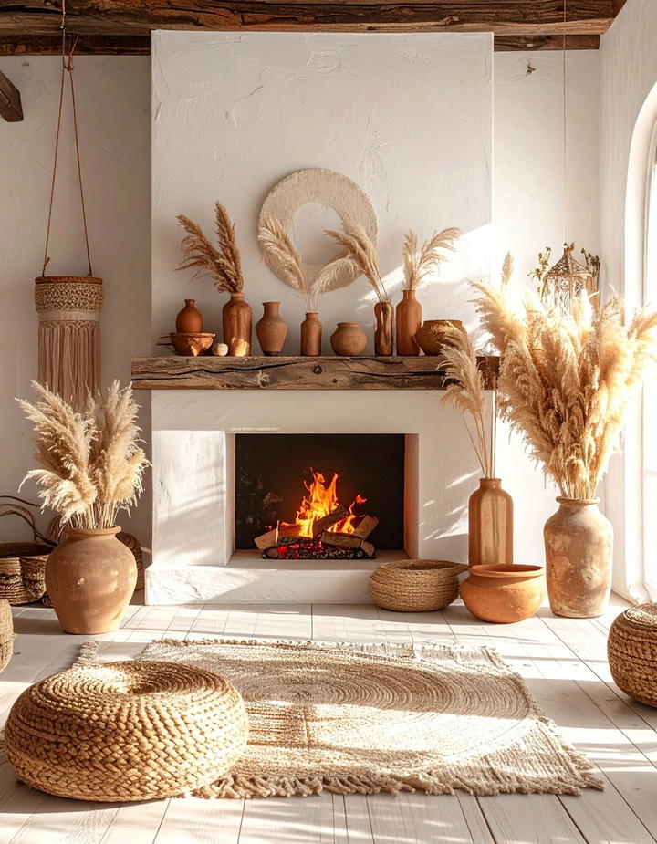 Dried Flower Bohemian Theme - 50 fall fireplace decor ideas
