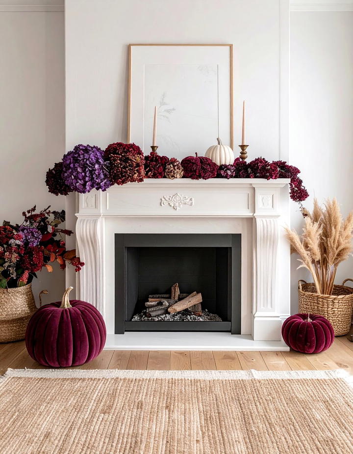 Dried Hydrangea Mantel - 50 fall fireplace decor ideas