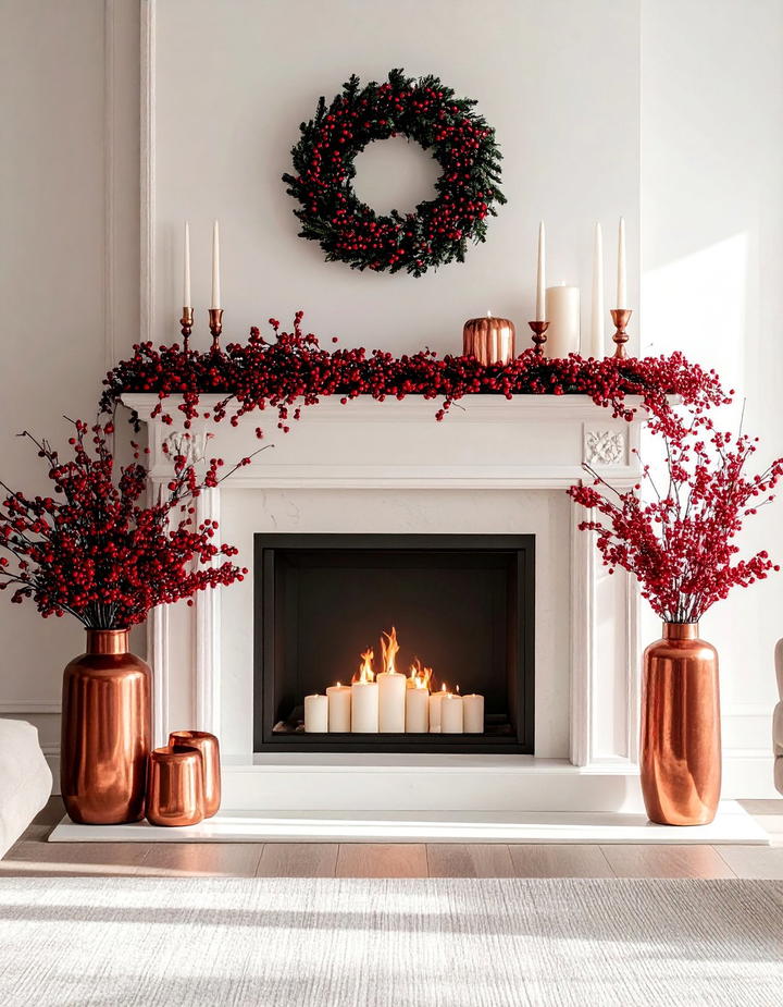 Elegant Berry Branch Display - 50 fall fireplace decor ideas