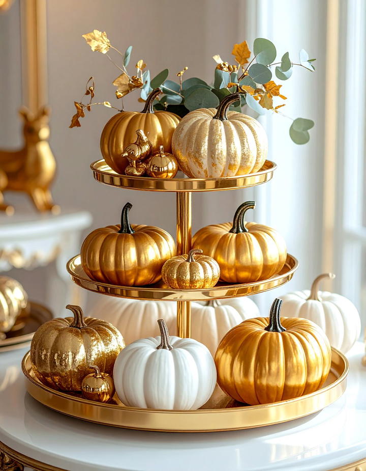 Elegant Gold Accents - 50 fall tiered tray decor ideas