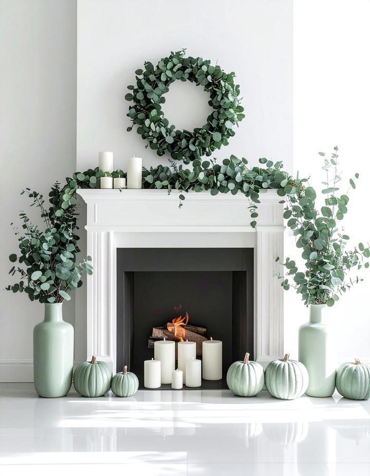 Eucalyptus and Sage Green Theme - 50 fall fireplace decor ideas