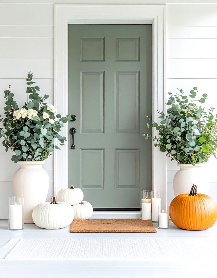 Eucalyptus and White Pumpkin Spa Porch - 50 fall porch decor ideas