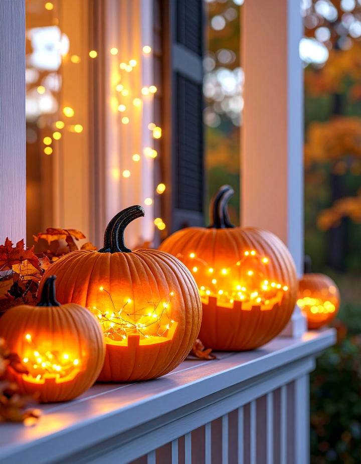 Fairy Light Filled Pumpkin Luminaries - 50 fall pumpkin decor ideas