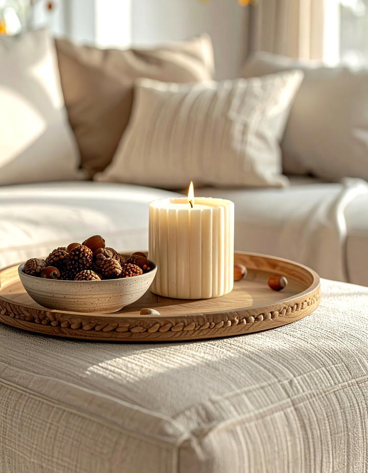 Family Room Ottoman Tray - 50 minimalist fall decor ideas
