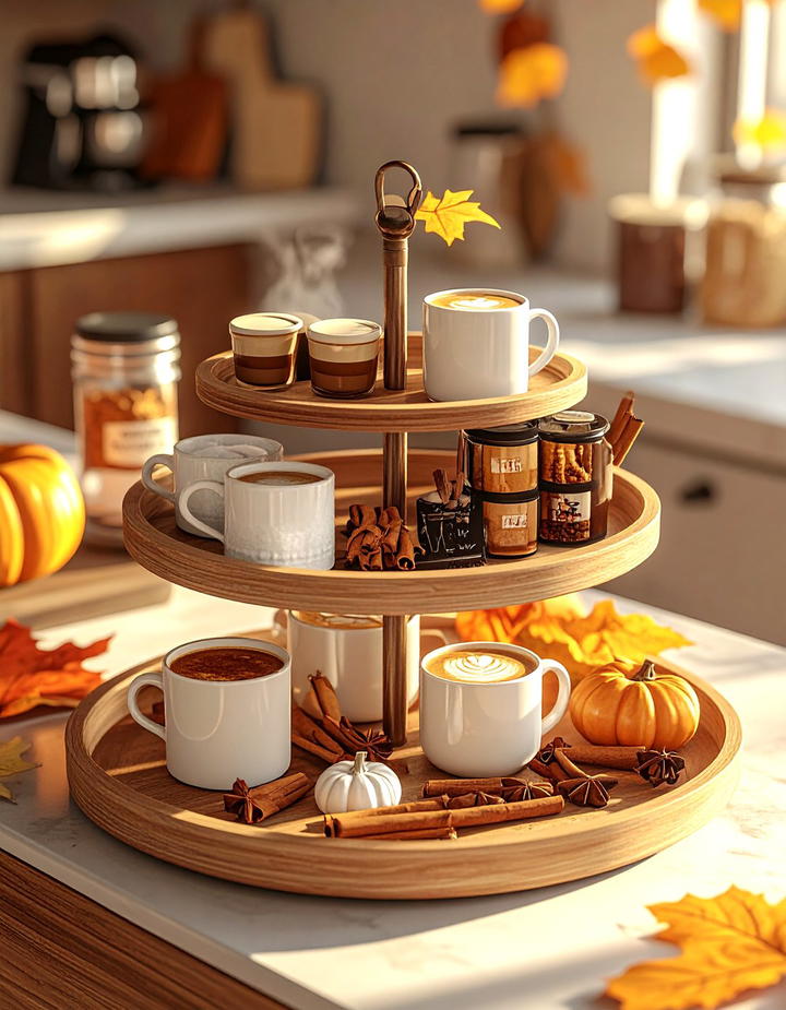 Farmhouse Coffee Bar Tray - 50 fall tiered tray decor ideas
