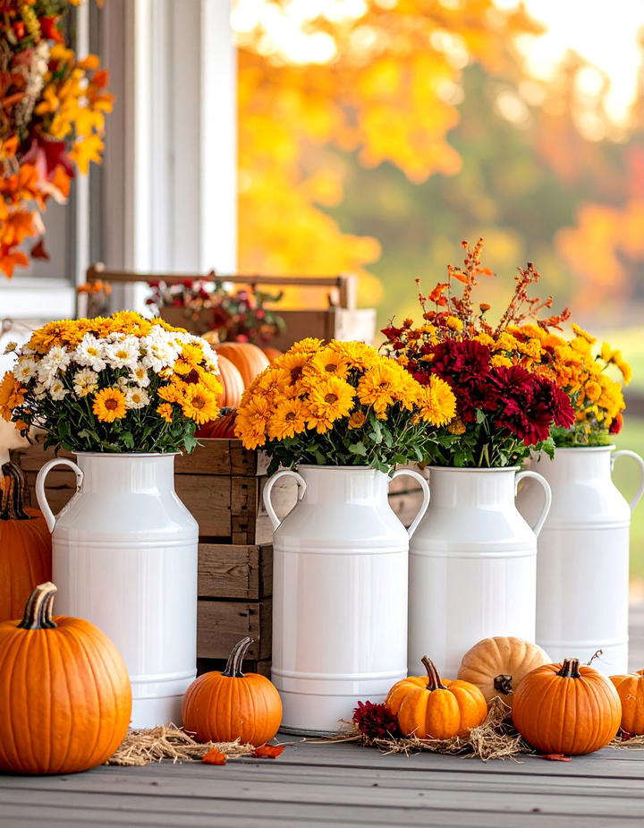 Farmhouse Milk Jug and Crate Display Porch - 50 fall porch decor ideas