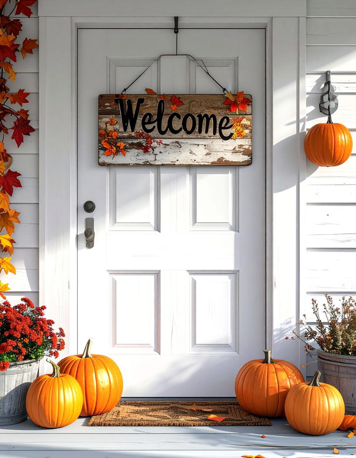 Farmhouse Welcome Sign Door Display - 50 fall front door decor ideas
