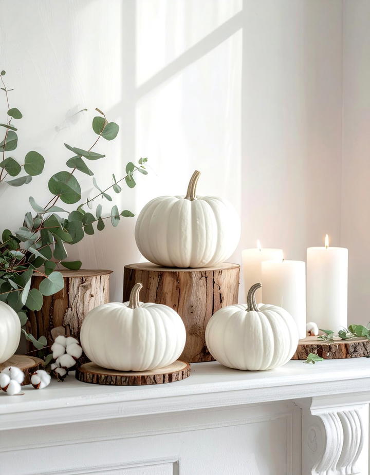 Farmhouse White Pumpkin Theme - 50 fall fireplace decor ideas