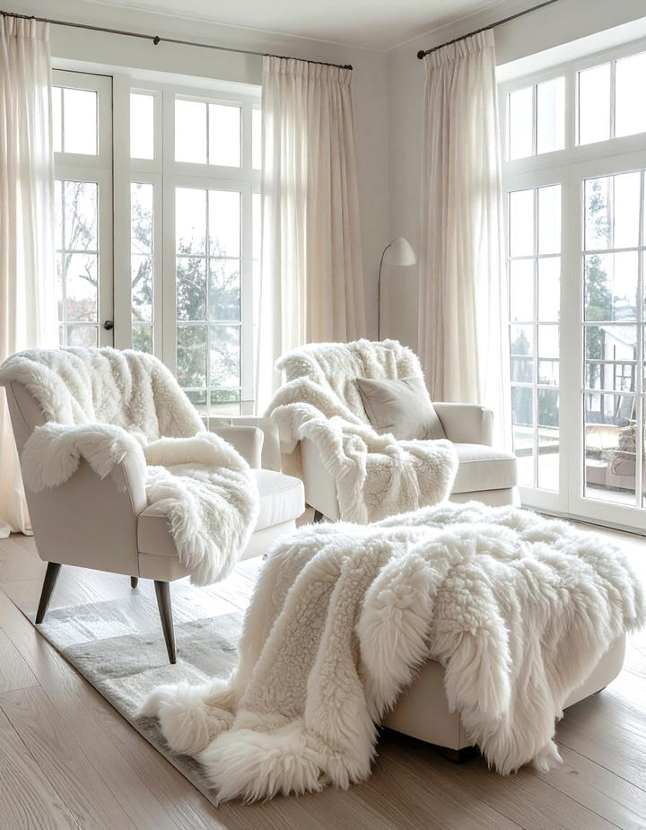 Faux Sheepskin Throws - 50 living room fall decor ideas