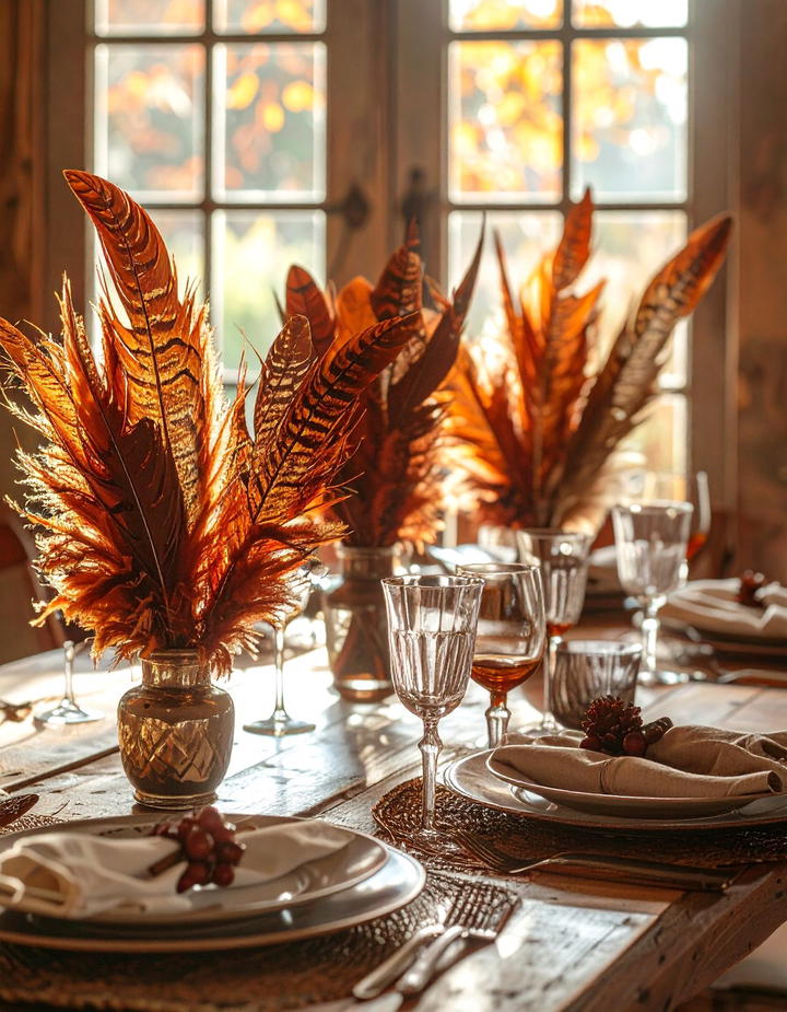 Feather Table Accents - 50 fall table decor ideas
