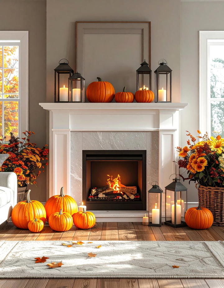 Fireplace Hearth Autumn Arrangement - 50 fall decor ideas