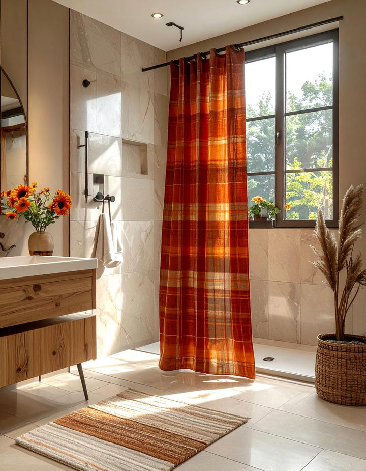 Flannel Shower Curtain - 50 fall bathroom decor ideas