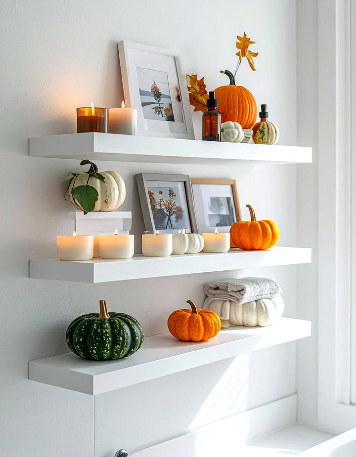 Floating Shelf Vignettes - 50 fall bathroom decor ideas