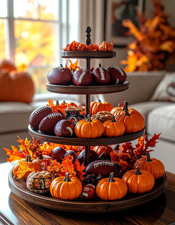 Football Season Display - 50 fall tiered tray decor ideas