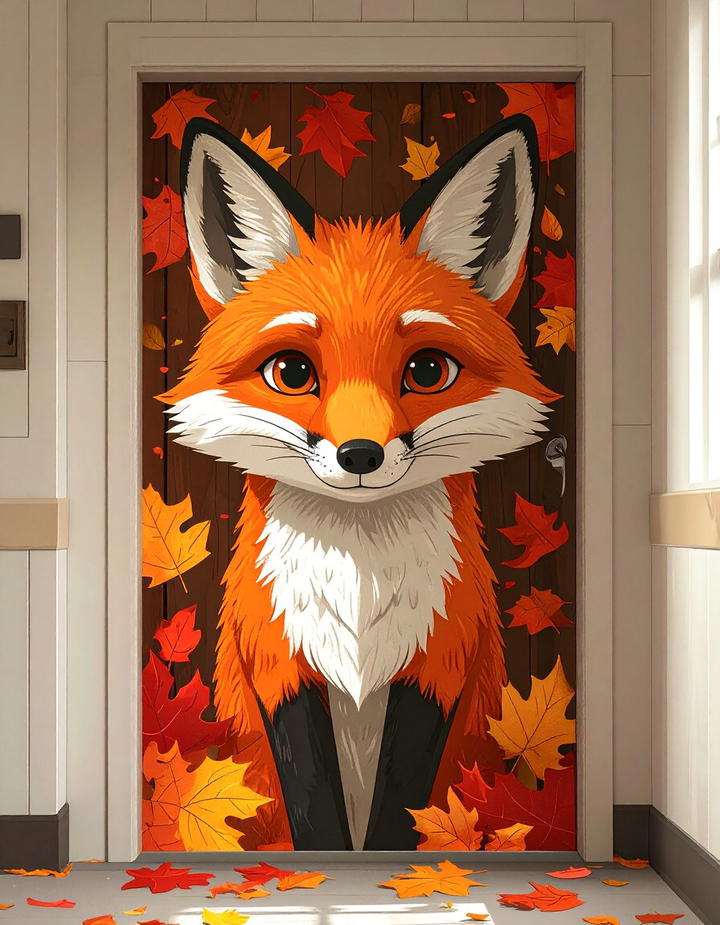 Fox in Fall Leaves - 50 fall door decor classroom ideas
