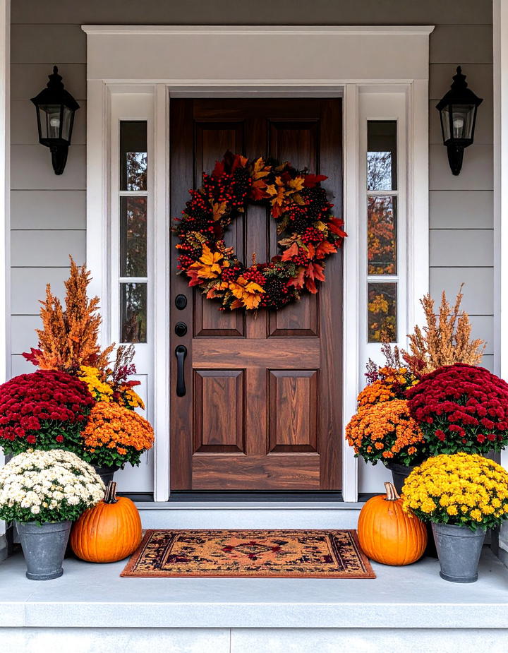 Front Door Abundant Wreath Display - 50 fall decor ideas
