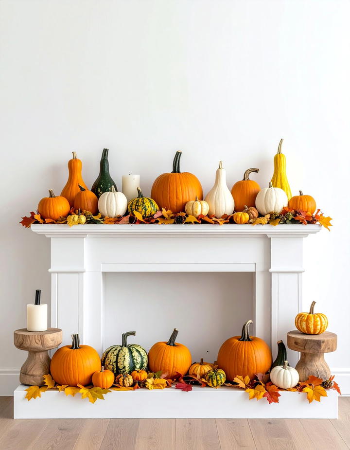 Gourd and Squash Mantel Collection - 50 fall mantel decor ideas