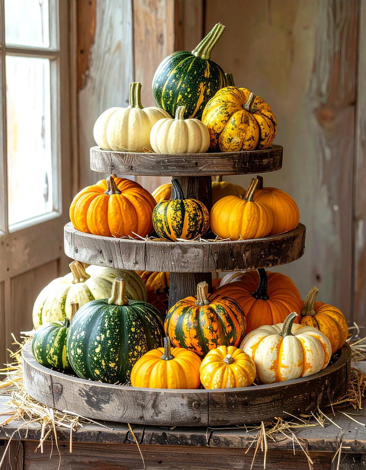 Gourd and Squash Variety - 50 fall tiered tray decor ideas