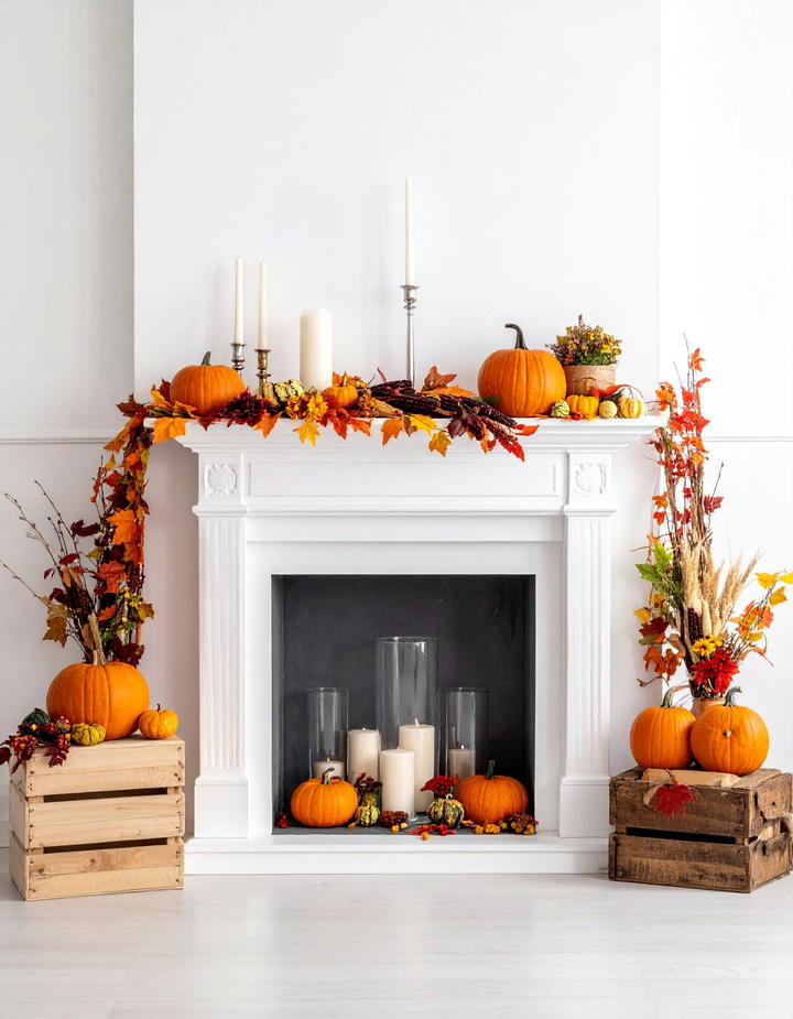 Harvest Abundance Mantel with Pumpkin Layers - 50 fall mantel decor ideas
