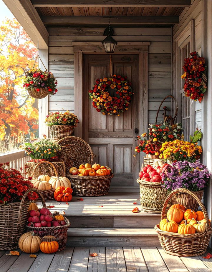 Harvest Basket Collection Porch - 50 fall porch decor ideas