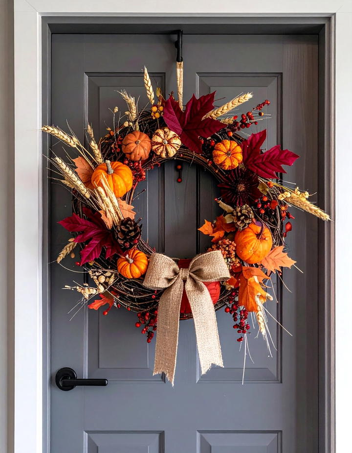 Harvest Wreath Office Door Display - 50 fall office decor ideas