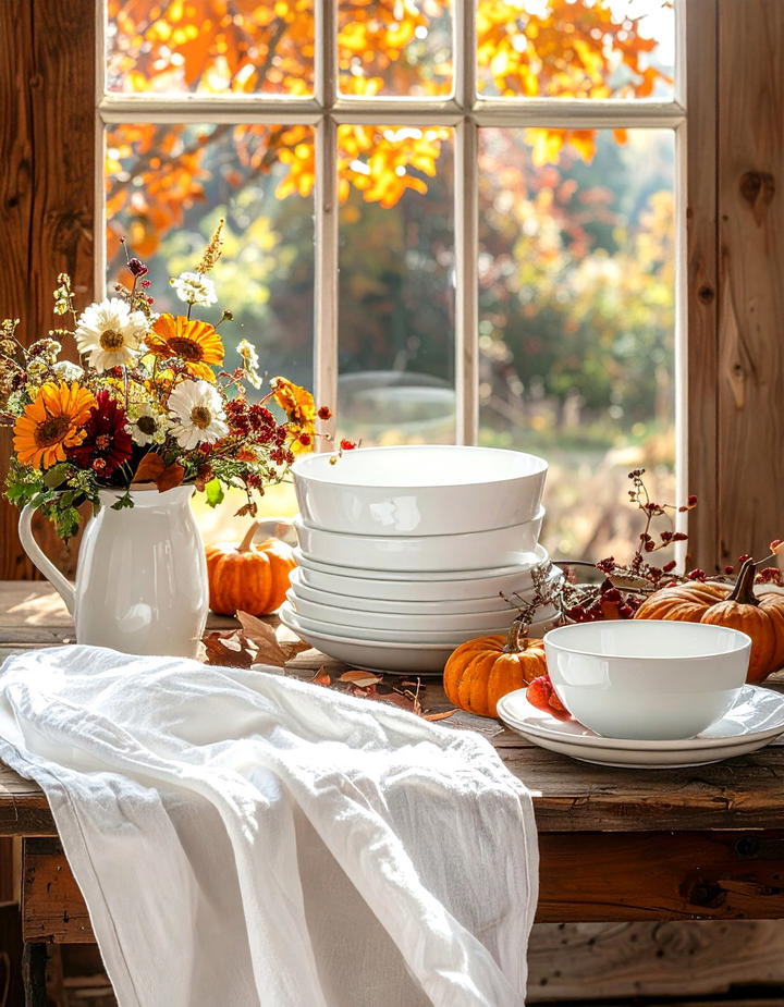 Ironstone White Dishes - 50 fall table decor ideas