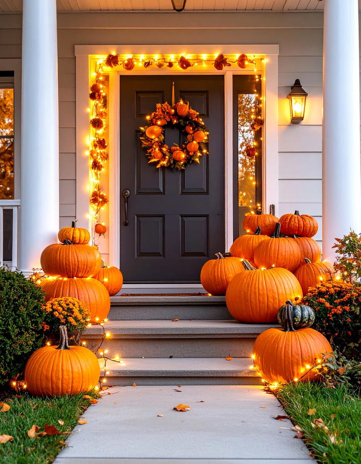 LED Light Pumpkin Arrangement - 50 fall front door decor ideas