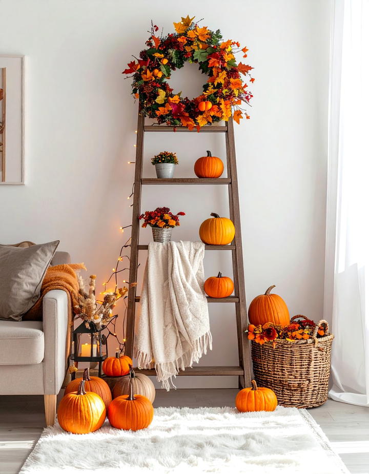 Ladder Shelf Autumn Vertical Display - 50 fall decor ideas
