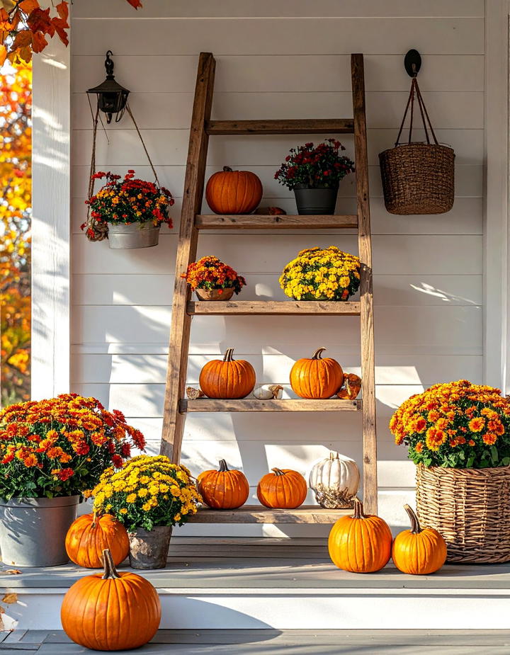 Ladder Shelf Vertical Garden Porch - 50 fall porch decor ideas
