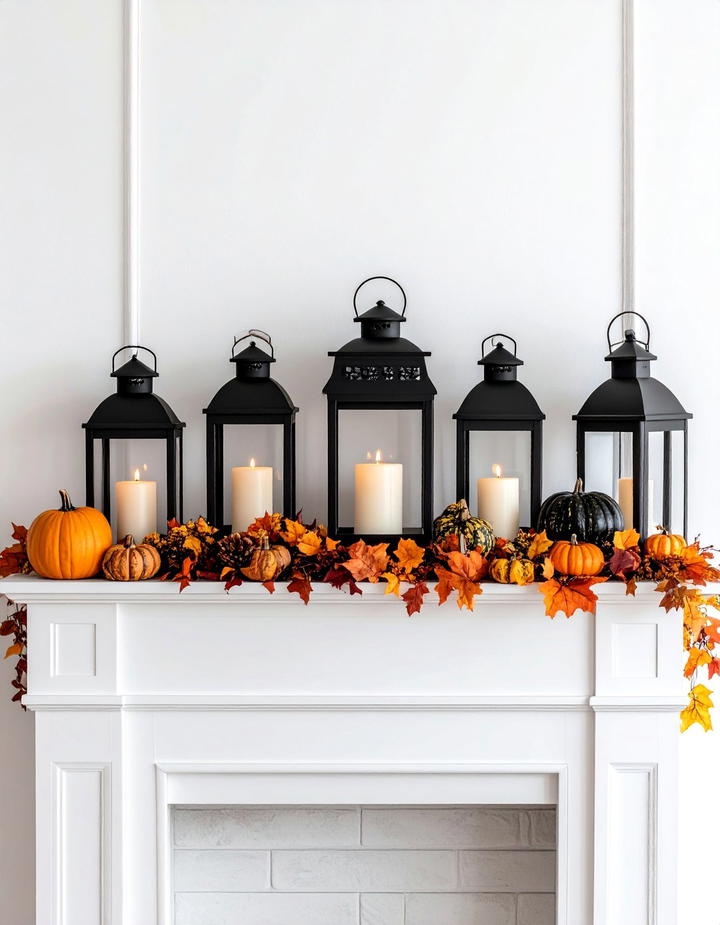 Lantern Focused Mantel Display - 50 fall mantel decor ideas