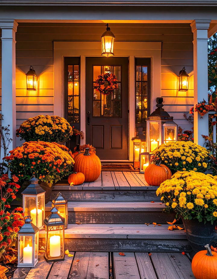 Lantern Light Arrangement - 50 modern fall porch decor ideas