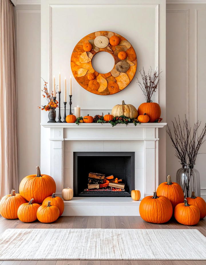 Layered Height Mantel Design - 50 fall fireplace decor ideas