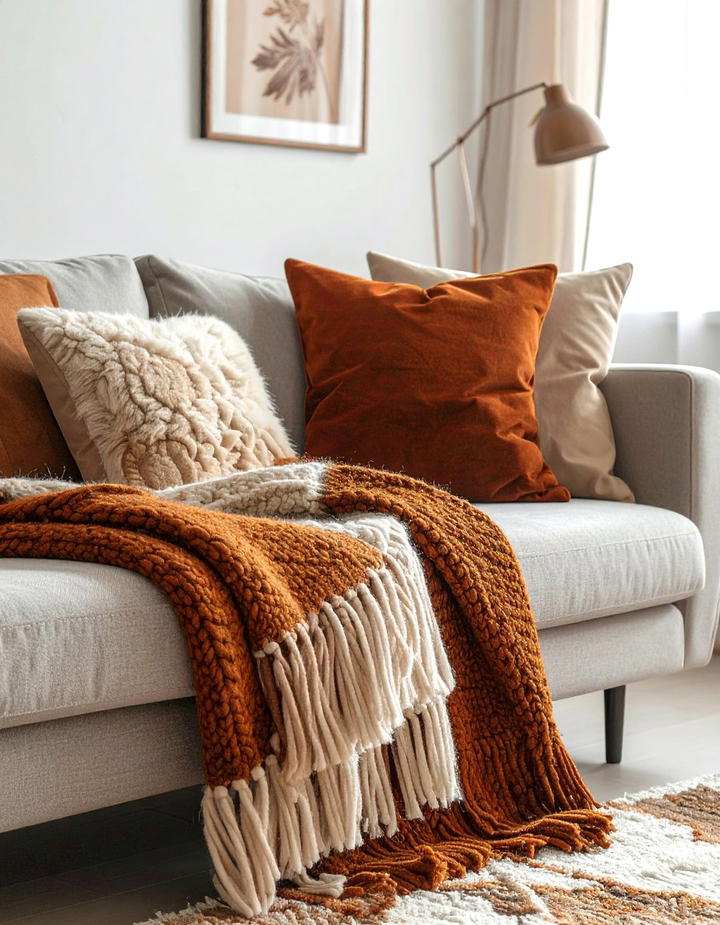 Layered Throw Blankets - 50 living room fall decor ideas