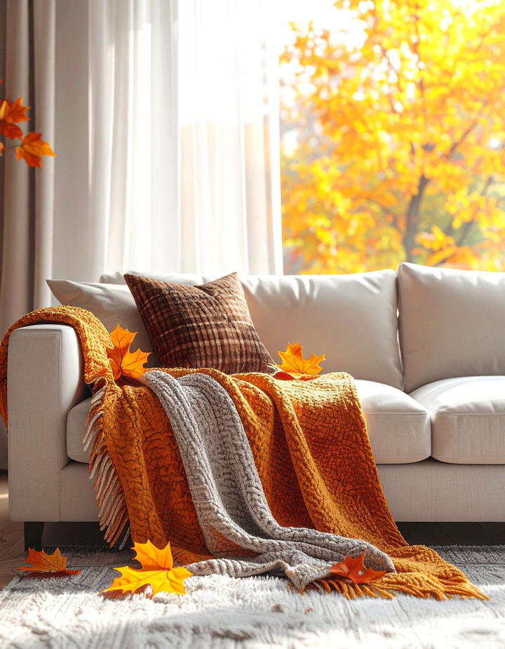 Leaf Accented Throw Blanket Display - 50 fall leaves decor ideas
