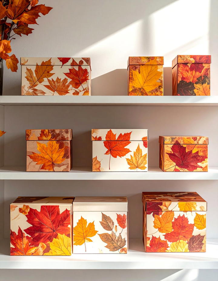 Leaf Covered Boxes - 50 fall leaves decor ideas
